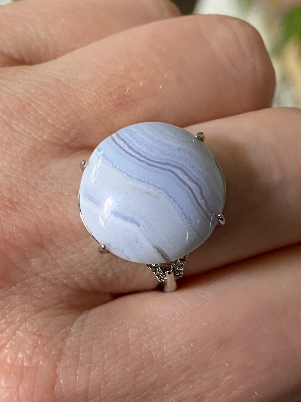 Blue Lace Agate  Adjustable Ring- Elegant Women's Jewelry